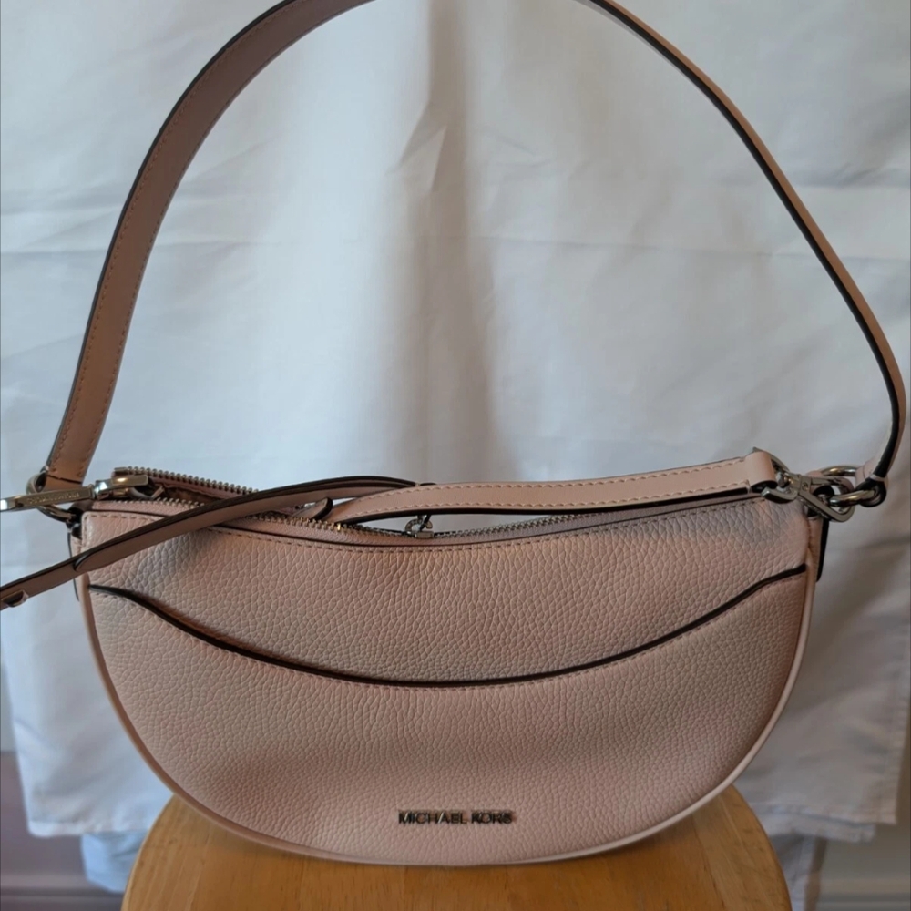 Michael Kors Dover Light Pink Leather Medium Pebbled Halfmoon Crossbody Bag